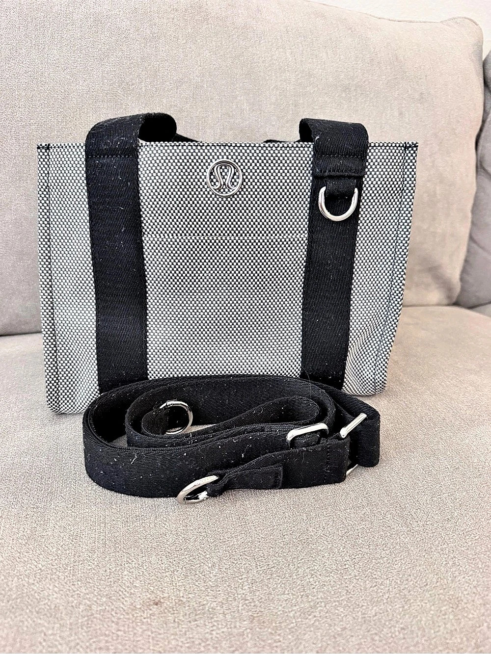 lululemon Daily Multi-Pocket Mini Canvas Tote Bag 6.5L Gray & Black